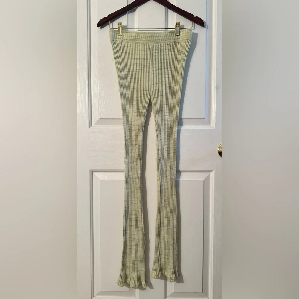 MONROW Revolve MED Cosmo Rib Wide Leg Pants Thermal Ruffle Hem Flare Color: Ash - Picture 3 of 14